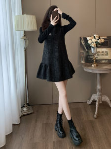 Casual Black Small Fragrance Style Vest Dress Spring Autumn Style Two-Piece Set Fashionable And Elegant Cotton Dress Set