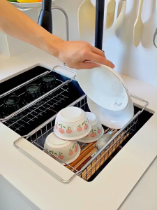 stainless steel Telescoping Drain basket multifunctional kitchen Sink bowls dishes fruit vegetable Storage Filter basket