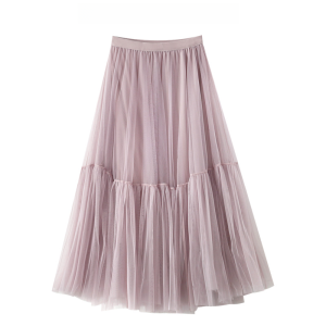 Long A-Line Skirt Womens Spring Autumn Fairy Skirt Patchwork Wide Hem Pink Gown Korean Style High Waist Midi Skirt