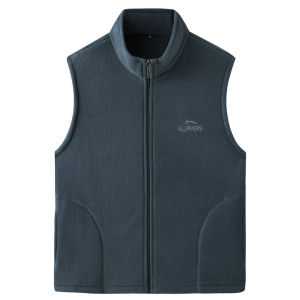 Casual Solid Color Fleece Vest Man Autumn and Winter Warm Polar Fleece Waistcoat Outdoor Sport Cardigan Fleece Sweater Stand Collar Men