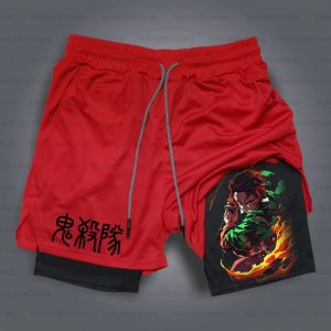Bandai | 2025 New Demon Slayer Fitness Shorts Summer Men Women Double-layer Fake Two-piece Loose Sports Training Running Casual Pants