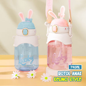 Botol Minum Anak Karakter Kartun Botol Air Minum Anak Sedotan 790ml Model Kelinci Lucu Free Tali Panjang /YH-8016