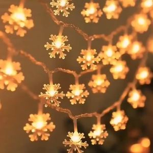 Christmas Snowflake String Lights Solar Powered 5M/7M/12M 20/50/100LED 8 Modes Auto On for Garden Patio Yard Holiday Decor