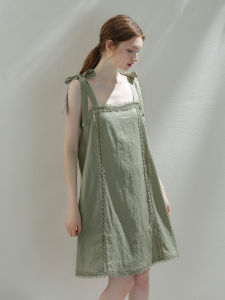 XEXZ | ชุดนอนลินินสีเขียวผลไม้เซ็กซี่สไตล์ฝรั่งเศส ชุดนอนผู้หญิง ชุดนอนฤดูร้อน ชุดนอนผ้าลูกไม้ ชุดนอนในบ้าน ชุดนอนผ้าลินิน