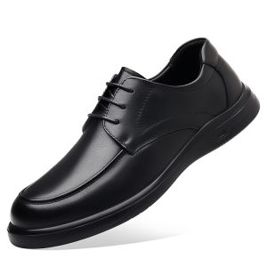 Business Casual Leather Shoes Mens Genuine Top Layer Cowhide Formal Shoes Soft Bottom round Toe Lace-Up Composite Outsole