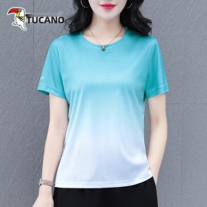TUCANO Ice Silk Short Sleeve Sports Set Womens Summer New Running Shirt Sweat Absorbent Breathable Yoga Clothes Two-Piece Set