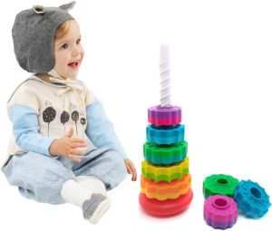 Baby Spinning Stacking Toys for Toddlers 1-3 Rainbow Ring Stacker Montessori Toys for Babies 1 2 3 One Year Old Girl Boy Christmas Birthday Gifts Autism Sensory Learning Toy