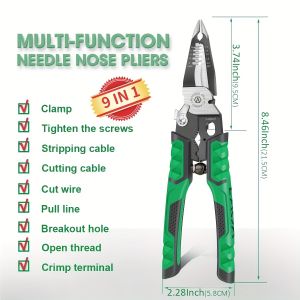 LAOA | LAOA Multifunctional Wire Stripping Plier 9-in-1 Needle Nose Electrician Tools Cable Cutter Crimper Wire Stripper for DIY Repair