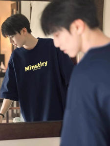 Heavyweight Pure Cotton Black Minimalist Hong Kong Style Letter Short Sleeve T-Shirt for Boys Summer Trendy Brand INS Teenage Top