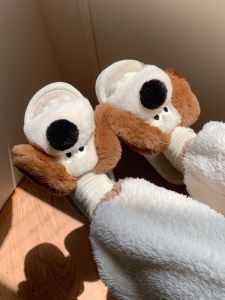 รองเท้าแตะผ้าฝ้ายลายการ์ตูนฤดูใบไม้ร่วง/ฤดูหนาว รองเท้าแตะในร่มสำหรับทั้งชายและหญิง สไตล์เกาหลี รองเท้าแตะหนังสัตว์สัมผัสที่อบอุ่นสบาย