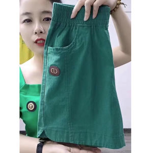 Quần Short Thể Thao Lưng Chun Màu Trắng Cho Nữ Mùa Hè Mỏng Quần Dài Năm Điểm Rộng Rãi Thường Ngày Cạp Vừa