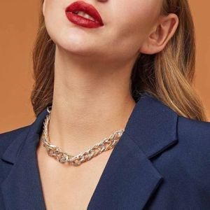 Châu Âu Và Mỹ Mới Phóng Đại Cá Tính Màu Sắc Tương Phản Phụ Kiện Kim Loại Dây Xích Xương Đòn Ngắn Thời Trang/ Phong Cách Đơn Giản Đa Năng Vòng Cổ Dày