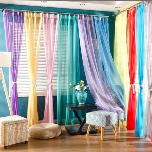 Pure Color Tulle Curtain Door Window Curtain Drape Panel Sheer Scarf Valances Room Curtains For Modern Bedroom Living #1