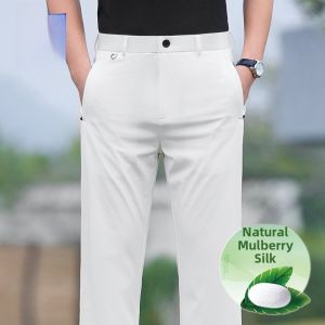 ROMON | Romon Ice Silk Loose Straight Leg Mens Casual Pants Summer Thin Style Business Gentleman Long Trousers Comfortable Fit