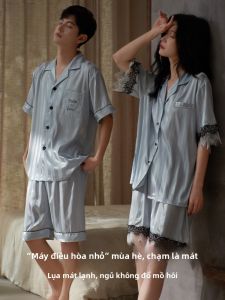 MiiOW | Áo ngủ lụa băng mùa hè cho cặp đôi Áo ngủ nam tay ngắn quần ngắn thoáng khí thoải mái Áo ngủ nữ mặc ở nhà