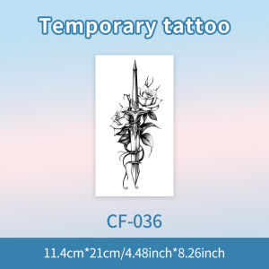 Gothic Rose & Blade Temporary Tattoo Sticker Long-lasting and Waterproof Realistic Fake Tattoos for Man or Women For Arm Leg