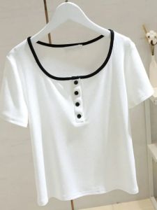 Áo Thun Nữ Tay Ngắn Dáng Rộng Mùa Hè 2023 Dáng Chữ a Màu Trơn Cỡ Lớn 90-300 Pound Che Bụng Đa Năng Thoải Mái