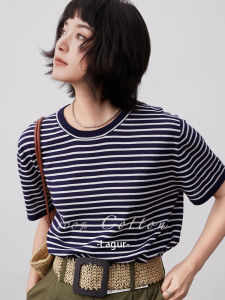 High Quality Pure Cotton Knitted Short Sleeve Womens T-shirt Loose Basic Summer New Arrival 85 Stitches Lagur Commute Style