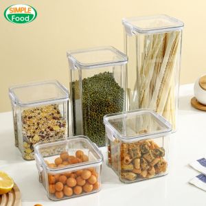 กล่องเก็บอาหาร กล่องสูญญากาศ กล่องถนอมอาหาร Food Storage Box กล่องเก็บอาหารแห้ง กล่องข้าวสาร กล่องใส่อาหารแมว เก็บขนม ธัญพืช มี5ขนาด ซ้อนกันได้ Simple Kitchen