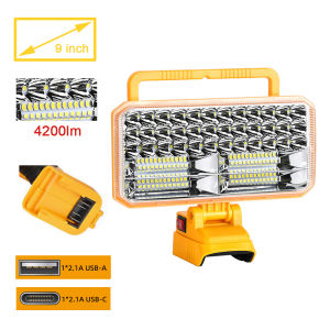 Portable LED Work Light 40W Compatible For Dewalt 18V Lithium Battery(Tool Only) 4200 Lumens Outdoor Flashlight with USB 9 inch