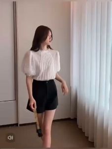 เสื้อผ้าผู้หญิงสีขาวเสื้อฤดูร้อนใหม่เสื้อฟองแขนสั้นชีฟองเสื้อยืดบางเก๋ลูกไม้เสื้อยืดผู้หญิง