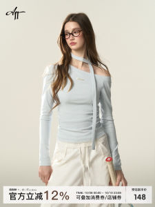 Affreedom Spring New Womens Lace Trim Long Sleeve Knitted Shirt Shoulder off Style Base Top Fashionable Slim Fit Cotton Blend