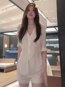 XUECAIQI | Slimming Fashionable Elegant Big Size MM Summer White Shirt Shorts Set