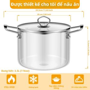 Nồi Nấu Thủy Tinh Borosilicate 2.5L/3.5L Có Tay Cầm Kép Chịu Nhiệt Simmer Nắp Nồi Bao Gồm Nhà Bếp Cổ & Nồi Canh