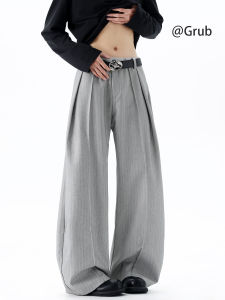 Grace Rub | Striped Pleated Vintage Loose Straight Trousers