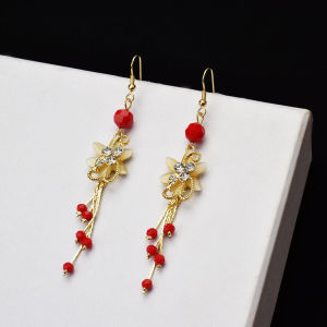 Red Wedding Bride New Chinese Style National Trend Tassel Qipao Show Heilongjiang Wedding Celebration Ear Jewelry for Women