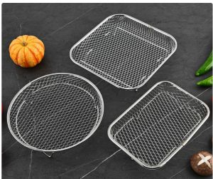 【On Sale】Round Square Air Fryer Rack With Legs Stackable Grid Grilling Rack Stainless Steel For Home Kitchen Oven Steamer