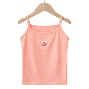 Girls Cotton Camisole Tank Top Thin Base Layer Shirt round Neck Sweet Style Small Child to Large Child Suitable All Seasons