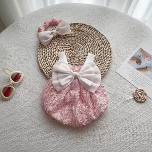 BD179 Body 2 dây ren nhún hồng RIOKIDS quần áo thời trang cho bé gái sơ sinh đầy tháng đi chơi