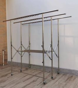 Stainless Steel 3 bar Extendable Laundry Rack with big wheel