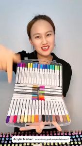 24/48/80สีปากกาสีอะคริลิค แห้งไวภายใน 1 นาที! วาดบนกระดาษ ผ้า ไม้ และอื่นๆ ได้ง่ายๆ