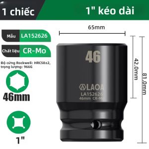 LAOA | LAOA 1 Inch Ổ Cắm Lục Giác 17-65mm Ổ Cắm Chống Va Đập Sâu Cho Cờ Lê Lực Dụng Cụ Điện Khí Nén Thép Crom-Vanadi