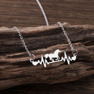 Fashion Stainless Steel Heartbeat Horse Pendant Necklace For Women Equestrian Jewelry Gifts