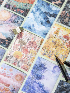 Watercolor Sticker Scrapbooking Paper Tearable Four Seasons Landscape Material Mosaic Fun Creative Handmade Art Craft Supplies