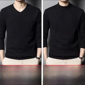ROMON | Romon Mens Knitted Sweater Slim Fit Round Neck Pullover Fashionable Solid Color Autumn Spring Business Casual Long Sleeve Top