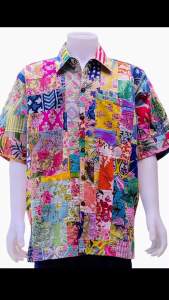เสื้อคอเชิ้ต งานPatchwork รีดอัดกาวทั้งตัวจัดทรงไว้ด้านใน มีไซส์ให้เลือกตั้งแต่อก40”-64” มี2โทนสีให้เลือก.