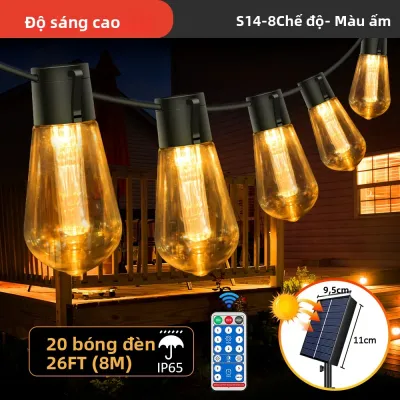 Đèn Dây Năng Lượng Mặt Trời Độ Sáng Cao 20FT 8M Với 20 Bóng Đèn LED S14 Chống Vỡ Chống Nước Dùng Cho Chiếu Sáng Ngoài Trời Trang Trí Sân Vườn