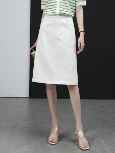 สีขาว เดนิม Mini กระโปรง ผู้หญิง ฤดูร้อน เอวสูงแบบบาง Slim กระโปรงทรงเอ 2024 ความยาวปานกลางใหม่ กระโปรงสั้น ผ้าฝ้าย โพลีเอสเตอร์ Blend