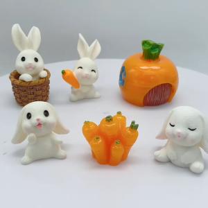 Mô hình bộ 7 MÓN GIA ĐÌNH THỎ 01 trang trí tiểu cảnh sen đá xương rồng cây để bàn - TT14