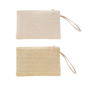【New Arrival】 Women Bohemian Style Beach Summer Woven Clutch Wristlet Bag Solid Color Purse