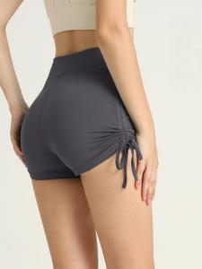 ผู้หญิงเนยนุ่มกางเกงขาสั้นโยคะ Ruched Drawstring เอวสูง Tummy ควบคุมสําหรับวิ่ง/ขี่จักรยาน/ฟิตเนส 3 Inseam Booty ยก