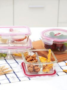 Longshida Glass Food Preservation Box Microwave Safe Bowl Office Workers Takeaway Lunch Box with Lid Partition Bento Box