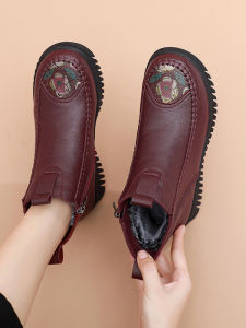 SHIPAILUO | Winter New Fashion Mom Shoes Cotton Slippers Flat Bottom Anti-Slip Retro Womens Boots Middle-Aged And Elderly Warmth Short Boots