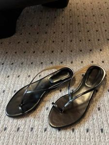 Womens Summer Outdoor Wear Leather Thong Slippers Pointed Toe Clog Shoes Chunky Heel Lazy Person Cool Sandals Korean Style