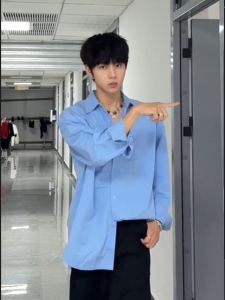 Spring and Summer Influencer Picks Long Sleeves Shirt Boys Ruched High Fork K-style Fashion Atmosphere Shirt Thin Coat Fashion