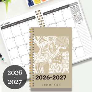 2026–2027 A5 Monthly Planner Spiral Notebook Beige Botanical Cover 24-Month Calendar Agenda Organizer for Work & Study
